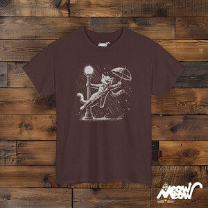Rain-Singing Cat T-Shirt: Vintage Musical Cat Lover Gift Russet