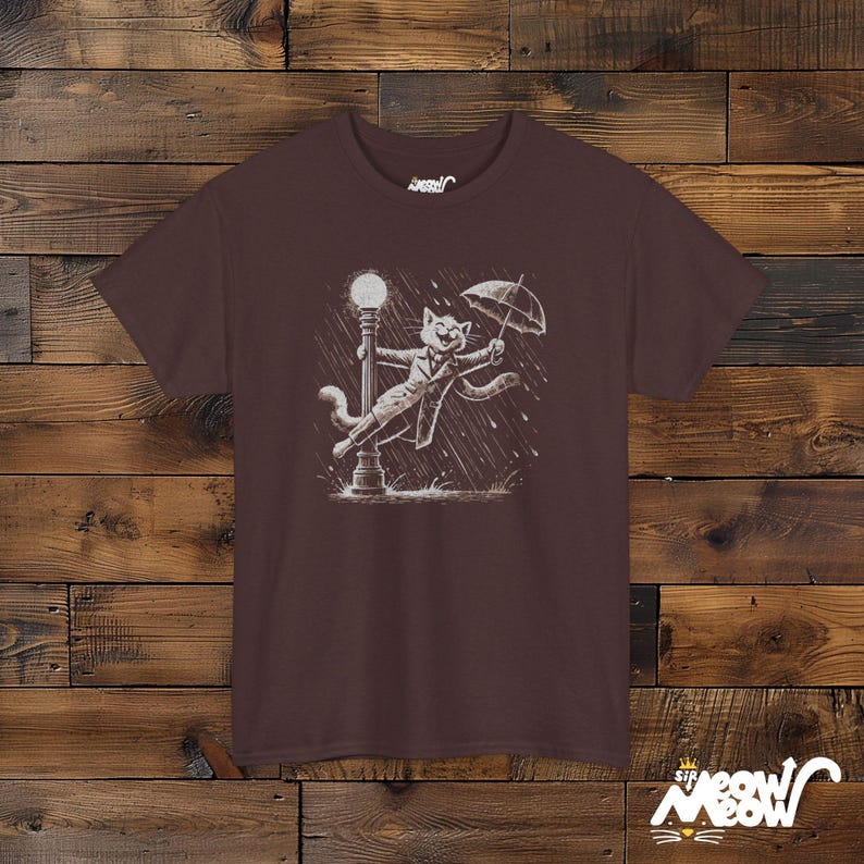 Rain-Singing Cat T-Shirt: Vintage Musical Cat Lover Gift Russet