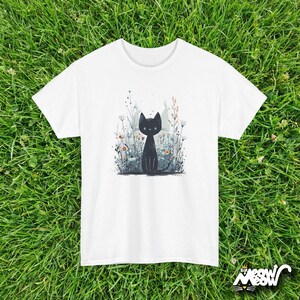 Floral Cat T-Shirt: Wildflower Nature-Inspired Unisex Tee White