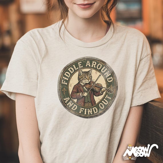 Vintage Fiddle Cat T-Shirt, Funny Violinist Tee