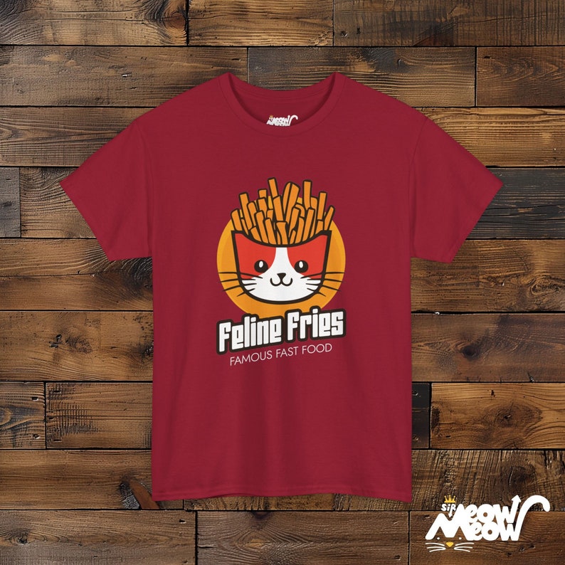 Feline Fries T-Shirt: Funny Cat Fast Food Tee Cardinal Red