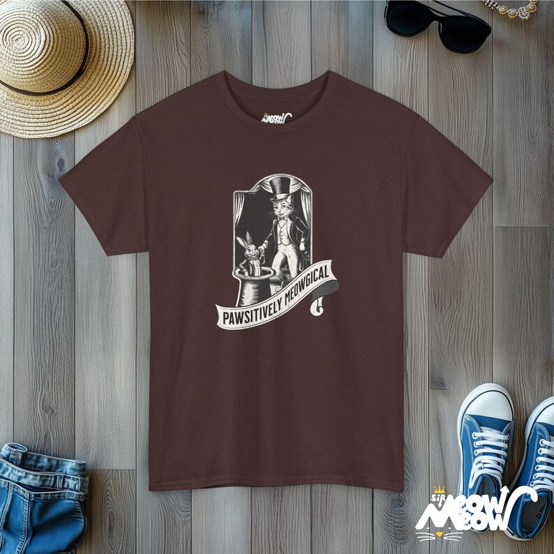 Magical Cat T-Shirt | Pawsitively Meowgical Graphic Tee | Funny Cat Lover Gift Russet