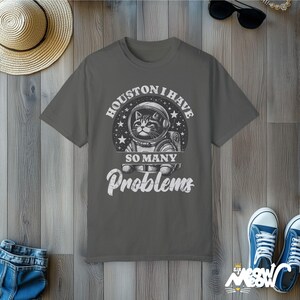Vintage Cat Astronaut T-shirt: Houston I Have So Many Problems, Comfort Colors Pepper