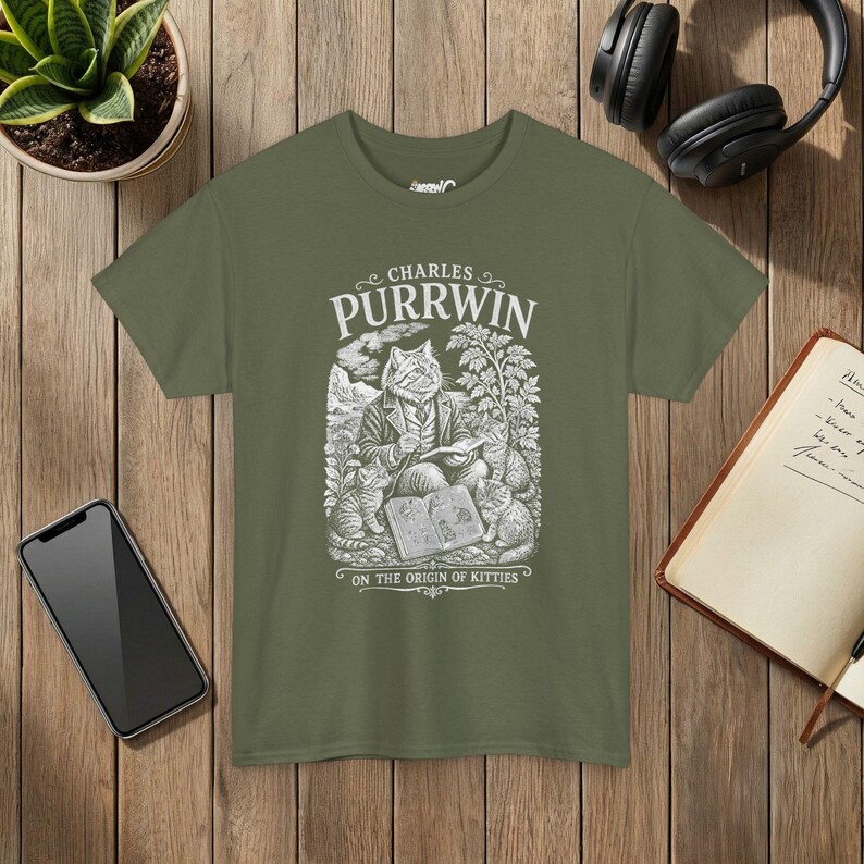 Camiseta Charles Purrwin sobre a Evolução dos Gatos, Estilo Gravura Vitoriana, Presente para Professor de Biologia imagem 5