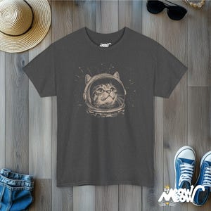 Astronaut Cat T-Shirt: Cosmic Kitty Space Design Dark Heather