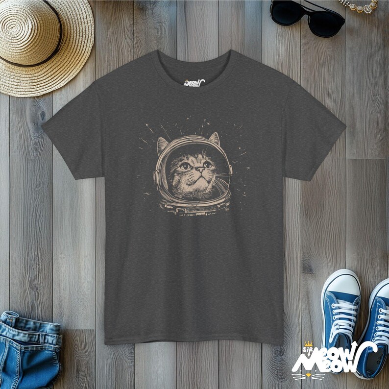Astronaut Cat T-Shirt: Cosmic Kitty Space Design Dark Heather