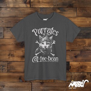 Cat Pirate T-Shirt: Purrates of the Cat-toe-bean Unisex Tee Dark Heather