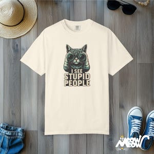 Comfort Colors Cat Binoculars T-Shirt: Sarcastic Humor Tee Ivory