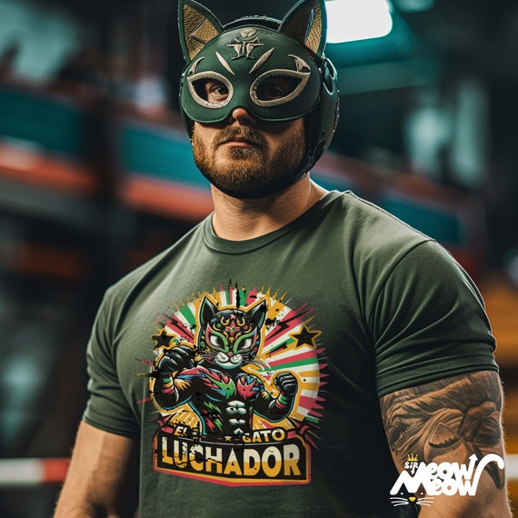 Wrestling Cat Shirt, El Gato Luchador T-Shirt, Lucha Libre Inspired Mexican Wrestler Cat