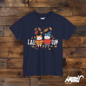 Katzen Herbst T-Shirt, Herbst Unisex T-Shirt Navy