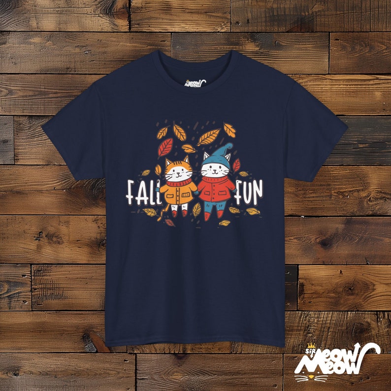 Katzen Herbst T-Shirt, Herbst Unisex T-Shirt Navy
