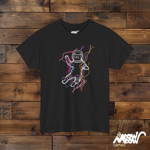 Astronaut Cat T-Shirt Unisex, Space Cat Shirt, String Theory Tee, Neon Line Art Graphic image 4