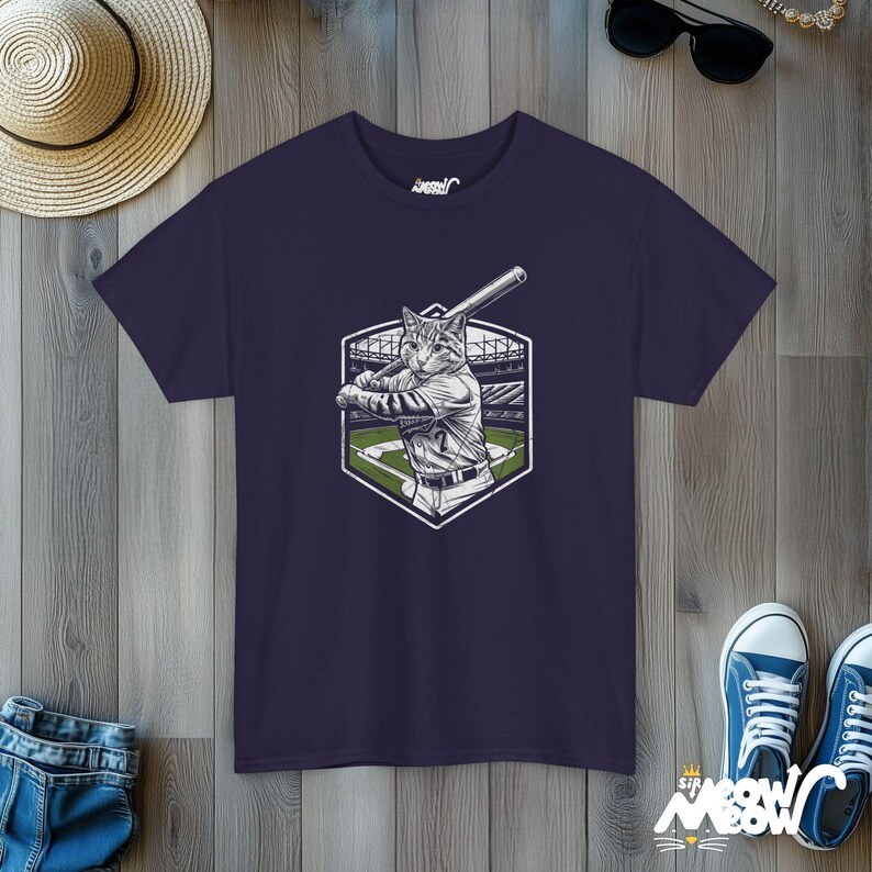 Funny Softball Cat Graphic T-Shirt: Quirky Sports Apparel Blackberry