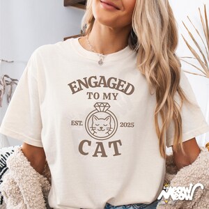Engaged to My Cat T-Shirt: Funny Comfort Colors Cat Lover Tee image 1