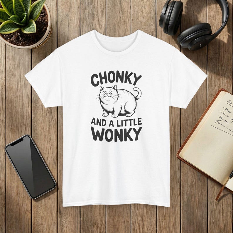 Funny Cat T-Shirt: Chonky, Wonky-Eyed Graphic Tee White