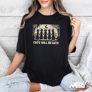 Comfort Colors Witch Cat T-Shirt, Gothic Halloween Tee Black
