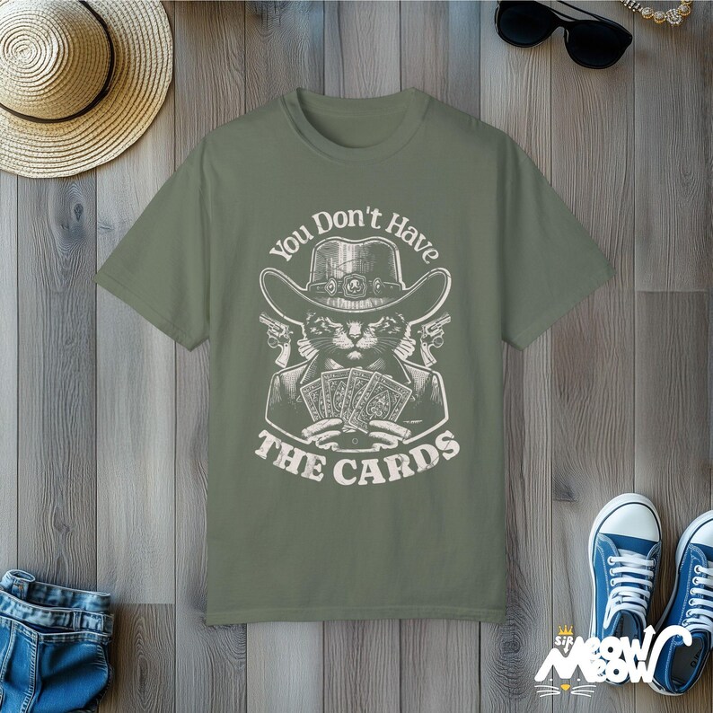 T-shirt de joueur de cartes de chat de cowboy : t-shirt de parodie politique vintage image 5