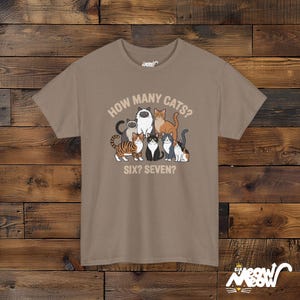 Funny Cat Mom T-Shirt, How Many Cats, Unisex Tee Brown Savana