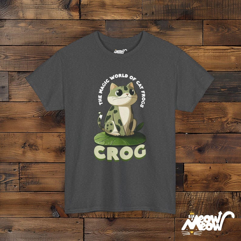 Crog Cat Frog T-Shirt - Funny Animal Lover Gift - Quirky Amphibian Cat Design Dark Heather
