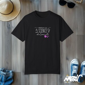 Woman in Science Cat Lover T-Shirt: Empowering STEM Tee Black