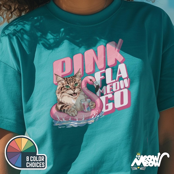 Funny Flamingo Cat T-Shirt - Retro Pink Fla-MEOW-Go Float Design - Quirky Gift for Cat Lovers