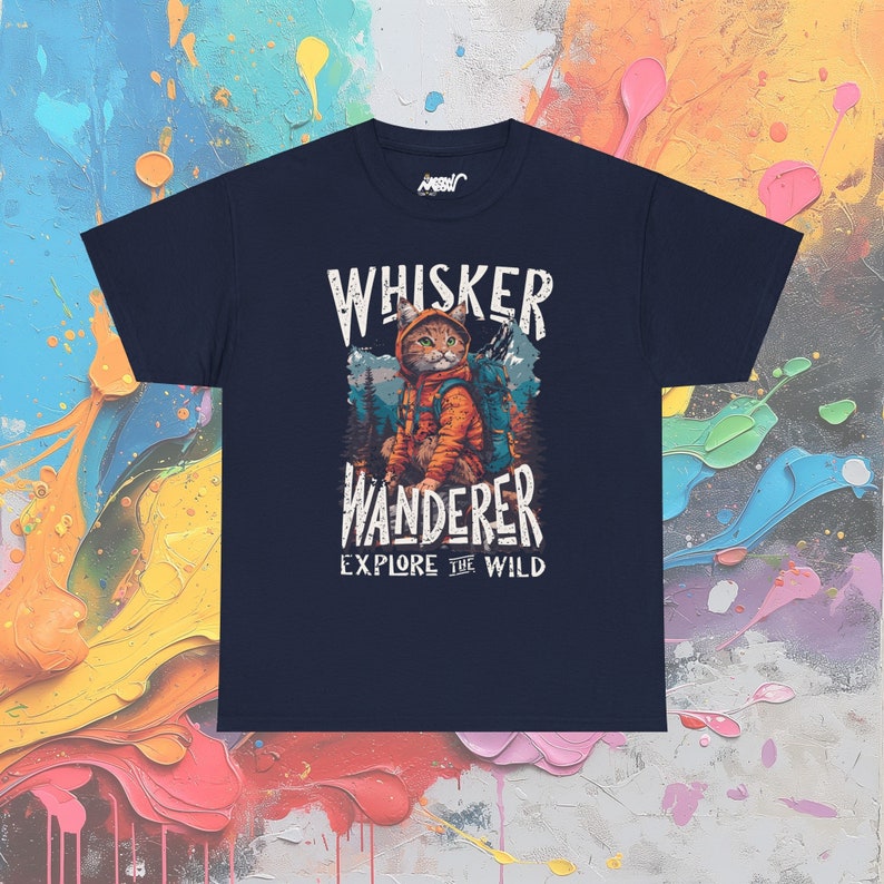 Whisker Wanderer Cat T-Shirt: Adventure Kitty Explore Tee Navy