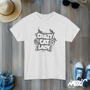 Crazy Cat Lady T-Shirt: Playful Kitty Silhouette, Cat Mom Gift Ash