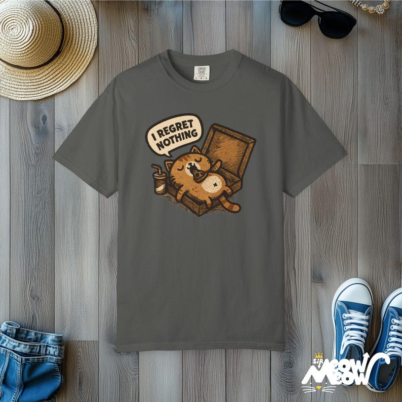 Lustiges Pizza Katzen-T-Shirt: Komfortfarben Unisex-T-Shirt, Sir Meow Miau-Grafik Pepper