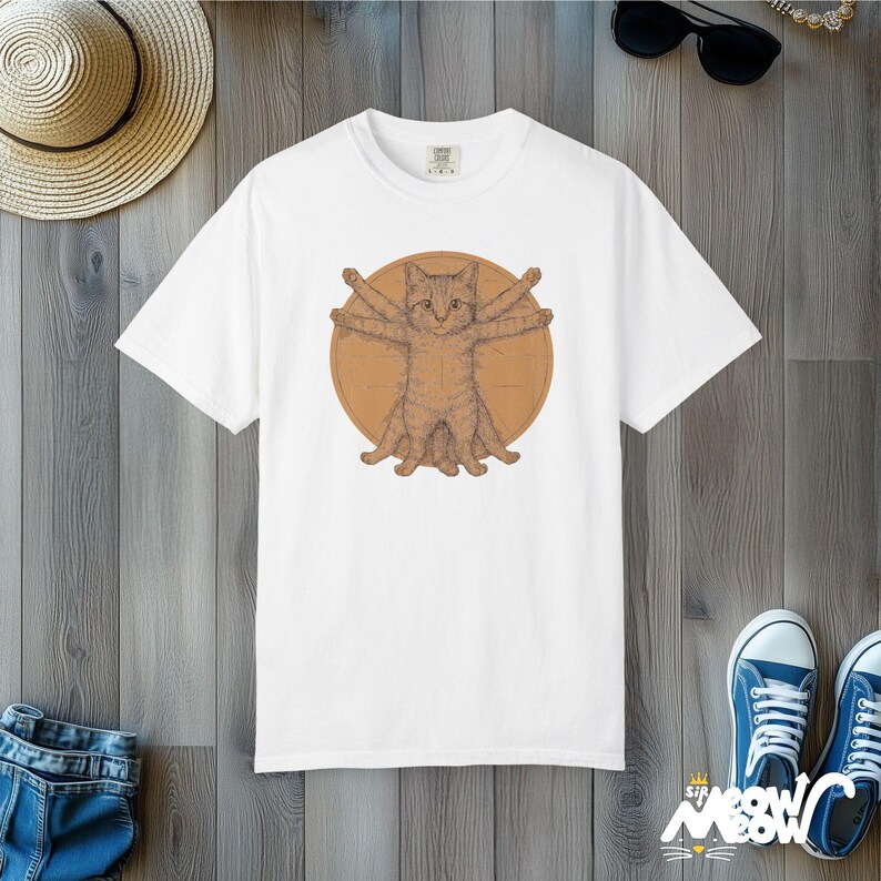 Camiseta del Gato de Vitruvio de Comfort Colors: Parodia del arte de Da Vinci White
