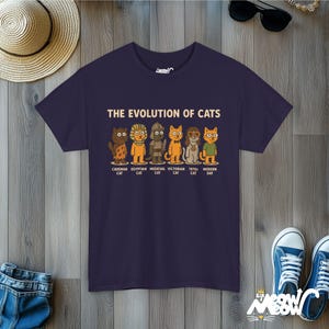 Evolution of Cats T-Shirt: Funny History Timeline Graphic Tee Blackberry