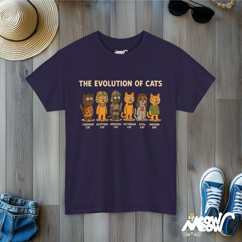 Evolution of Cats T-Shirt: Funny History Timeline Graphic Tee Blackberry