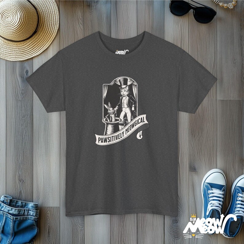 Magical Cat T-Shirt | Pawsitively Meowgical Graphic Tee | Funny Cat Lover Gift Dark Heather