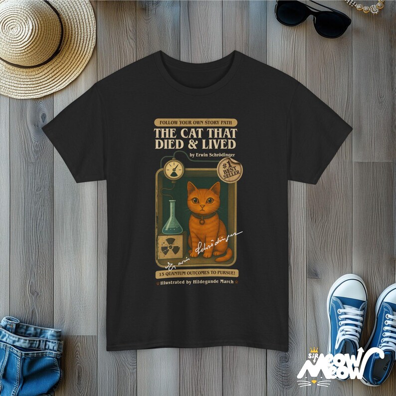 Schrödinger Cat T-Shirt: Retro Quantum Physics, Nerdy Science Gift Black