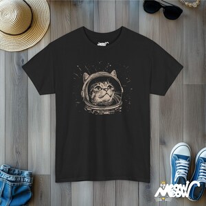 Astronaut Cat T-Shirt: Cosmic Kitty Space Design Black