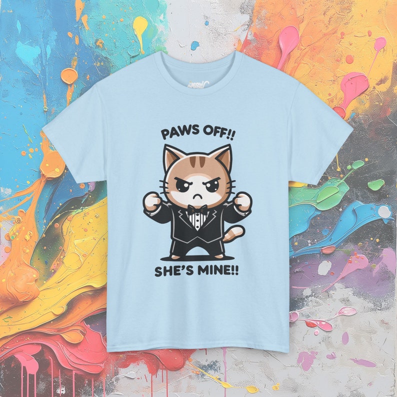 Paws Off Bride & Groom Cat T-Shirts: Funny Wedding Apparel Light Blue|Cat Groom