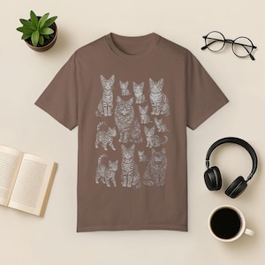 Comfort Colors Vintage Tabby Cat Shirt: Cat Lover Gift Espresso