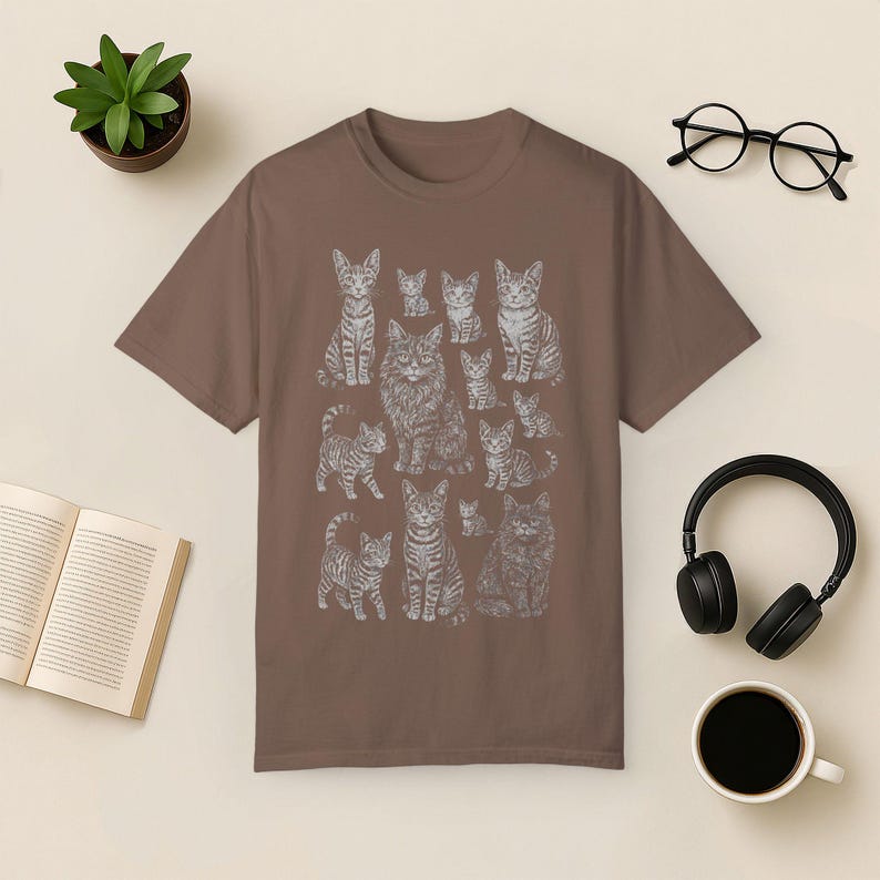 Comfort Colors Vintage Tabby Cat Shirt: Cat Lover Gift Espresso