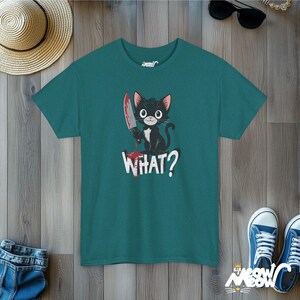 Psycho Kitten T-Shirt: Horror Cat Graphic Tee Antique Jade Dome