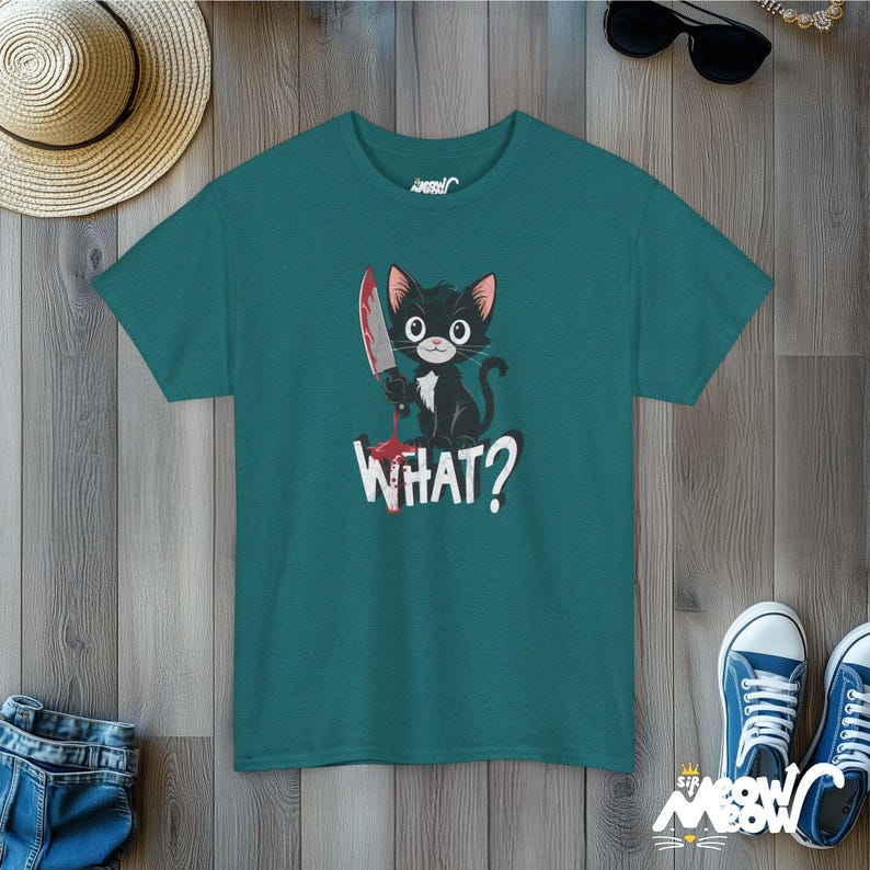 Psycho Kitten T-Shirt: Horror Cat Graphic Tee Antique Jade Dome