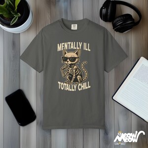 Comfort Colors Skeleton Cat Shirt: Funny Mental Health Tee Pepper