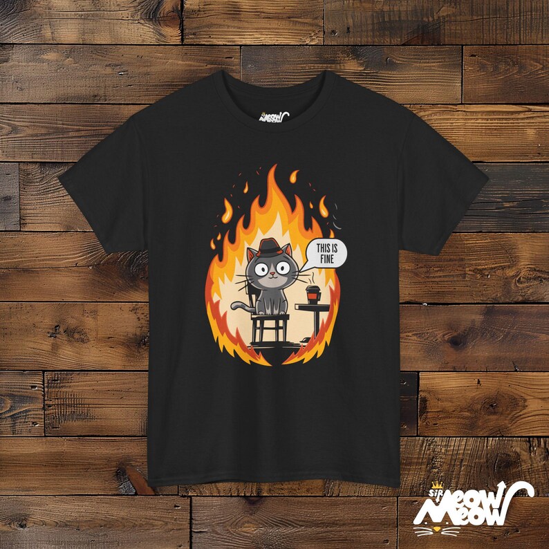 T-shirt grappige kattenmeme: dit is prima Black