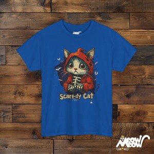 Camiseta de Halloween de gato aterrador, sudadera con capucha de esqueleto de gato espeluznante Royal