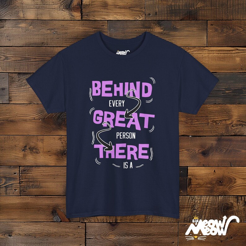 Camiseta divertida para amantes de los gatos: diseño frontal y posterior con gráfico de gatito. Navy