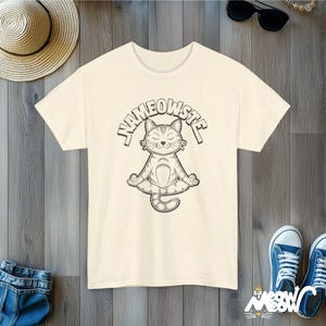 Nameowste Yoga Cat T-shirt : T-shirt zen méditant drôle de chaton Natural