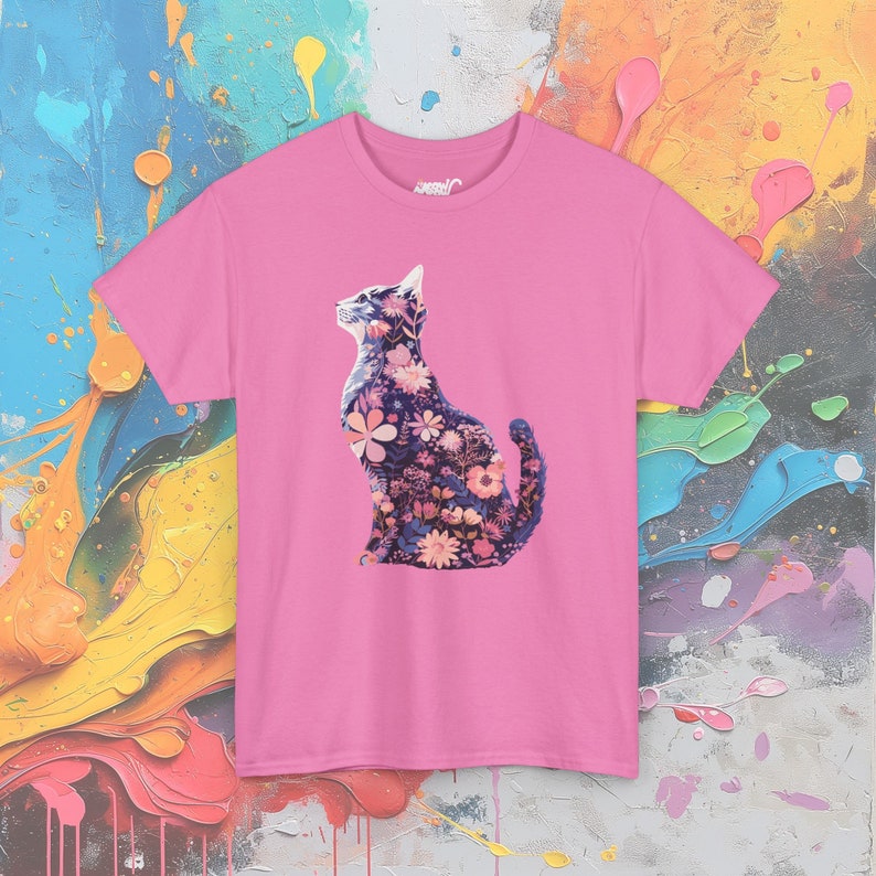 Floral Cat Silhouette T-Shirt: Feminine Cottagecore Graphic Tee Azalea