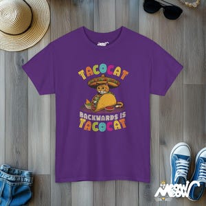Taco Cat Palindrome T-Shirt | Funny Graphic Tee Purple