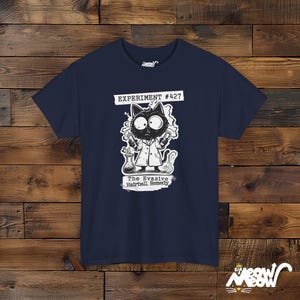 Funny Mad Scientist Cat T-Shirt: Science Humor Gift Navy
