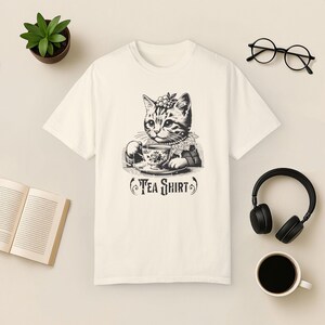 Funny Cat-theeshirt: vintage graphic comfort kleuren T-shirt Ivory