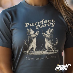 Purrfect Parry T-Shirt, Funny Fencing Cat Design, Meow-velous Riposte Tee, Cat Lover Gift