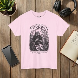 Camiseta Charles Purrwin sobre a Evolução dos Gatos, Estilo Gravura Vitoriana, Presente para Professor de Biologia imagem 10